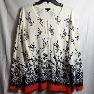 TALBOTS Plus Petite Knit Cardigan Sz 3XP Flower Garden Butterfly Preppy Mature